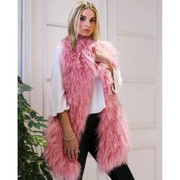 Womens Fur Faux Real Sheepskin Vest Women Lamb Coats Mongolian MidLength Luxury Brands Jackets 231018