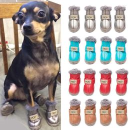 Dog Apparel 4 Pcs/set Fashion Dogs Winter Snow Boots Leather Shoes For Chihuahua Waterproof Anti Slip Pet Small - 5 Sizes