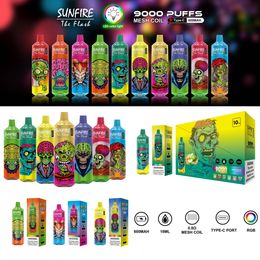 Top 1 Original Sunfire 9000 Puffs 9K Puff Disposable E Cigarette RGB 18ml Prefilled 600mAh Vape Device Leakproof Design Vapour 20mg 30mg 50mg for tornado 7000 8000