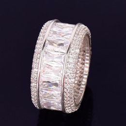 Size 7-12 Hip Hop Cubic Zircon Men Baguette Rings Jewelery Gold Sliver Micro Paved Ring Gift305g