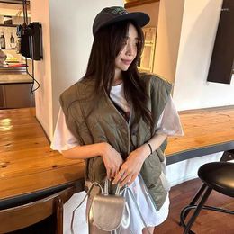 Women's Vests Clothland Women Elegant Army Green Padded Waistcoat V Neck Sleeveless Jacket Vest Outwear Thick Coat Mujer MA112