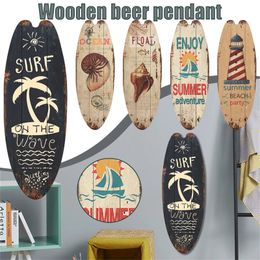 Decorative Objects Figurines Casual Home Decor Vintage Wooden Sign Surfboard Beach Style Hanging 231017