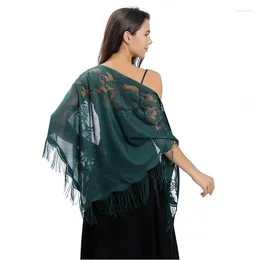 Scarves Women Embroidered Floral Tassel Shawl Fashion Triangle Lace Long Scarf Classic Female Solid Colour Cape Wedding Party Accessories