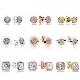 NEW 100% 925 Sterling Silver & Rose Gold Color Forever Stud Earrings With Clear For Women Original Fine Jewelry Gifts242I