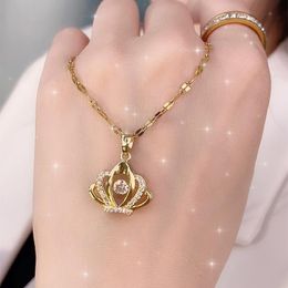 Fashion ladies crown necklace pendant collarbone chain female light luxury simple INS white stone necklace party jewelry