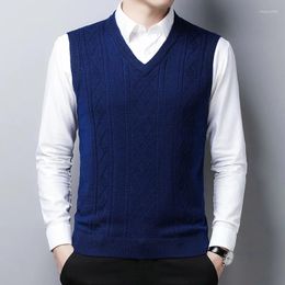 Men's Sweaters Fashion Sweater Vest Men 2023 Casual Sleeveless Short Solid Color Mens Clothes V-Neck Slim Fit Knit Winter