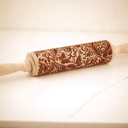 Rolling Pins Pastry Boards Arjmide Butterfly Embossing Rolling Pin With Pattern For Baking Tool SWIRLS Flower Dough Roller for Embossed Cookies and Potery 231018