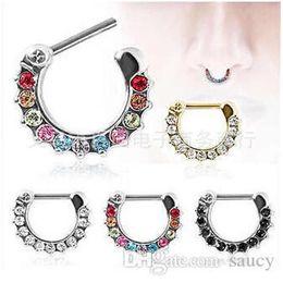 New Arrival Septum Clicker Nose Rings CZ Gem Nose Piercing 316L Stainless Steel Body Jewellery Size 1 2mm2753