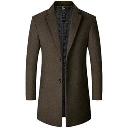 남성 양모 블렌드 가을 겨울 모직 코트 두꺼운 남성 사업 따뜻한 스탠드 칼라 긴 소매 큰 크기 트렌치 재킷 231017