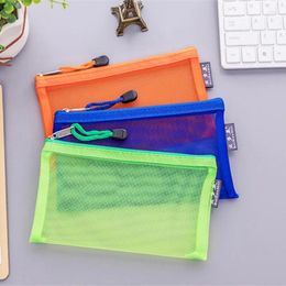 Cosmetic Bags 1 Pcs Transparent Grid Zipper Pen Bag Pencil Case Storage Package For Girls Korean Stationery School Supplies Student