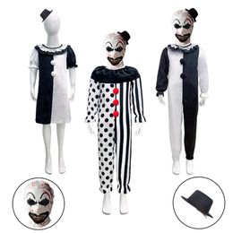 Clown Cosplay Movie Terrifier Clown Cosplay Dress Costume Child Jumpsuit Hat Outfits Halloween Party Costumes Mask Prop for Kidcosplay