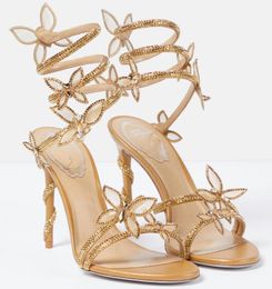 Designers Rene Caovilla stiletto heels butterfly-detailing sandals luxurys dress shoes ladies slipers rhinestone studded sandal 35-42