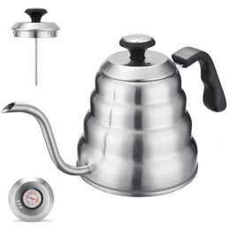 Water Bottles Coffee Kettle1L 1 2L Stainless Steel Pour Over Pot Kettle Drip with Thermometer For Home Office Cafetera 231018