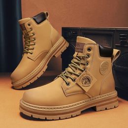 Ankle Leather Man Boots Fashion 428 Men Motorcycle Shoes Military High Top Winter Lace-up Botas Hombre 231018 739