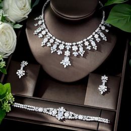 HIBRIDE Exclusive Dubai Gold Plate Jewellery Luxury Cubic Zirconia Necklace Earring Bracelet Party Jewellery Set for Women SS09215F
