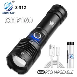 Outdoor Gadgets 16 Core XHP160 High Power Flashlight LED Torch Lantern Aluminium Alloy Tactical Flashlight Waterproof Zoomable Hunting Lights 231018