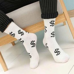 Men's Socks Fashion Spring Autumn Men Dollar Symbol Printed Comfortable Breathable Absorb Sweat Anti-slip Man Middle Long Soc283b