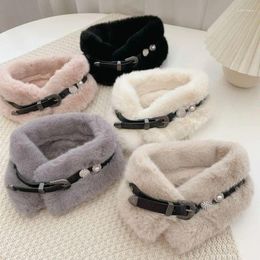 Scarves 1Pc Autumn Winter Women Fashion Belt Imitation Pearl Rhinestone Plush Scarf Warm Decorative Hair