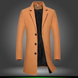 Men's Wool Blends Solid Colour High Quality Clothing Blend Long Jacket Mens Casual Turn Down Collar Overcoat Trench Coat 231017