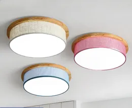 Ceiling Lights Nordic Modern Simple Wood Lamp Living Room Bedroom Creative Color Fabric LED