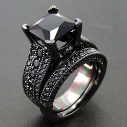 Arrival Black Gold Plated Jewellery Ring Set AAA Black Cubic Zircon Stone Ring Set Women Wedding Rings Size 5 6 7 8 9 10 11 210524278w