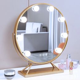 Compact Mirrors Vanity Makeup Mirror with Lights 3 Colour Lighting Round Lighted Up Makeup Mirror with LED for Dressing Room Bedroom Tabletop 231018