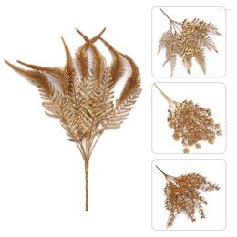 Decorative Flowers 1PC Artificial Plant Gold Silver Leaves Scene Layout Christmas Wedding Fake Flower Floral DIY Decoration Accessories