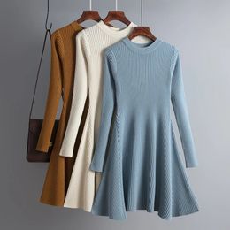 Basic Casual Dresses HLBCBG basic autumn winter short aline thick sweater dress elegant knit women slim mini Female chic sexy 231017