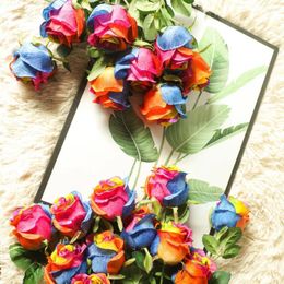 Декоративные цветы Разноцветная роза Сушеная ветка Высоко моделирует ретро-осенний натуральный сухой цвет
