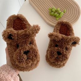 Womens autumn and winter white pink Curly suede cotton mop leisure indoor Cute puppy pattern slippers fashion home bedroom warm and cute Slippers size 36-41