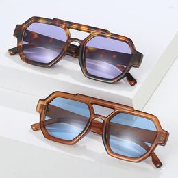 Sunglasses NYWOOH Fashion Double Bridges For Women Polygon Square Retro Blue Purple Men Shades UV400 Sun Glasses
