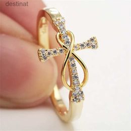Solitaire Ring 2021 New Jesus Cross Ring For Women Fashion Gold Colour Infinity Symbol CZ Zircon Finger Ring Drop ShippingL231018