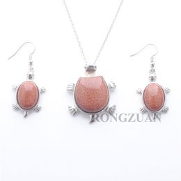 Trendy Necklace Earrings Jewellery Set for Women Mother Golden Sand Stone Tortoise Dangle Pendant Easter Day gift Chain 18 DQ3233A