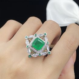 Lady Wedding Ring Imitates emerald Green Crystal zircon Diamond Princess Square Opening Ring Adjustable Girlfriend Party Birthday Gift