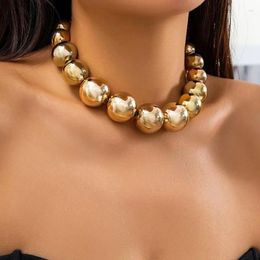 Chains Gothic Golden Silver Colour Round Bead Metal Clavicle Necklace For Women Girls Simple Personality Handmade Beaded Gifts
