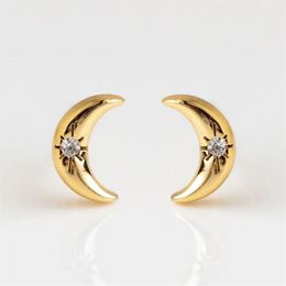 2021 new minimal delicate dainty 100 925 sterling silver 56mm tiny star signet moon stud earring for women girl286v