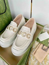 G Flower Shoes Top-quality guxci Lefu gussie Thick Sole Cow Leather Customized Womens Shoes Suitable for Various Occasions Versatile and Casual.