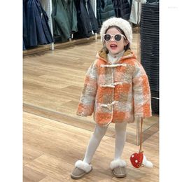 Jackets Children Clothing Girls Winter Coat 2023 Fashionable Korean Style Plaid Quilted Woolen Warm Casual