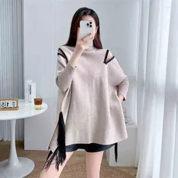 Women's Sweaters Cloak Shawl Pullover Loose Knit Sweater Women Spring And Autumn Tassel Zipper Long Sleeve Solid Poncho Female