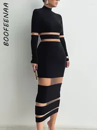 Casual Dresses BOOFEENAA Transparent Mesh Patchwork Bodycon Long Dress Black White Sexy Elegant Evening For Women Fall 2023 C92-DC32