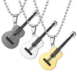 Pendant Necklaces Hip Hop Gold Black Silver Colour Fashion Men Women Stainless Steel Rock Music Guitar Jewellery Chain Necklace Gift