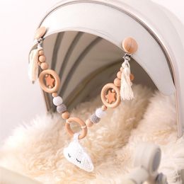 Mobiles Baby Toy Wooden Pram Clip Mobile Personalize Silicone Bead Cloud Pacifier Chain Rattle Teether 231017