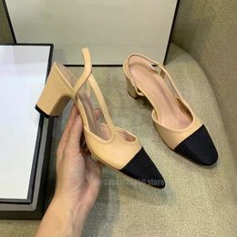 Luxury designer dress shoes classic color-blocking rear empty single shoe slingbacks sandal women leather flats shoe french elegance high heels