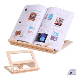 Other Desk Accessories Wholesale Adjustable Portable Wood Book Stand Holder Wooden Bookstands Laptop Tablet Study Cook Recipe Books St Otypj