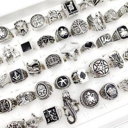 Whole 50Pcs Lot Punk Gothic Crown AG Rings for Men and Women Mix Styles Black Glaze Antique Silvery Vintage Jewellery Gift Alloy2924