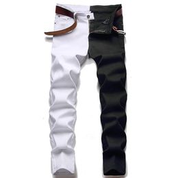 Men's Jeans Male American Styles Fashion Stitching Slim Two-color White And Black Trend Stretch Trousers Denim Pants3515