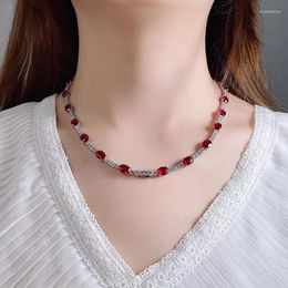 Chains Handmade Lab Ruby Diamond Necklace 14K White Gold Party Wedding Chocker For Women Bridal Engagement Jewellery Gift