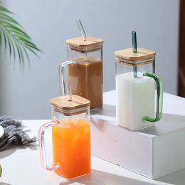 Tumblers Glass Capacity With Borosilicate Square Multifunctional Cup Handle Juice High Large Colored Household 231018