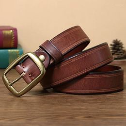 Belts High Quality Genuine Leather Belt For Men Copper Buckle 3.8CM Width Business Style Jeans