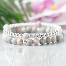 MG0961 6 mm Matte Pink Zebra Jasper Silver Color Plated Beaded Stacking Bracelets Dainty Bracelet Womens Healing Crystals Jewe301z